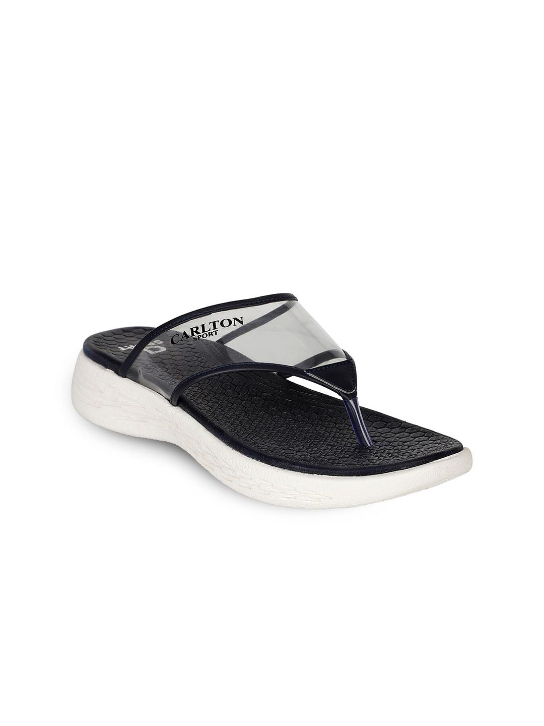 Carlton London sports Women Black & Transparent Solid Thong Flip-Flops