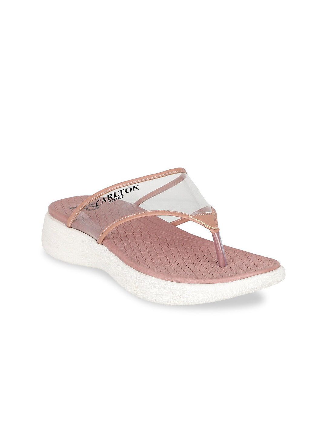 Carlton London sports Women Pink & Transparent Solid Thong Flip-Flops