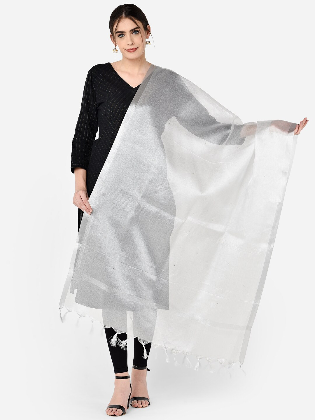 Dupatta Bazaar Silver-Toned Solid Dupatta