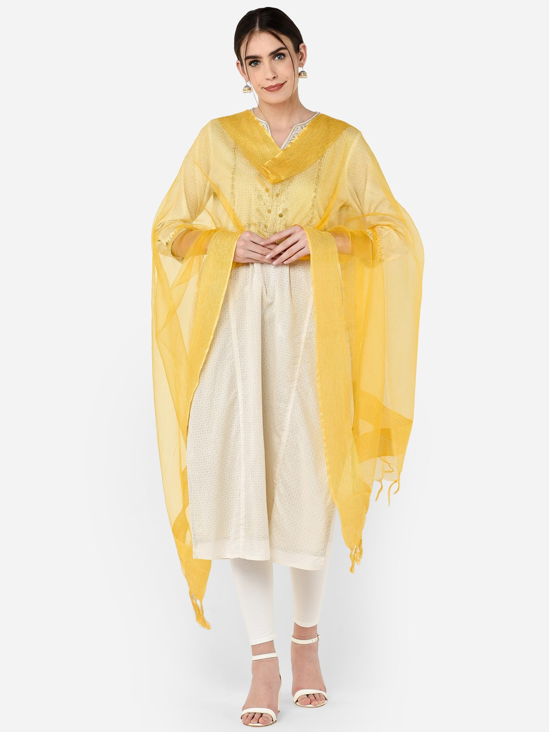 Dupatta Bazaar Yellow Solid Organza Dupatta