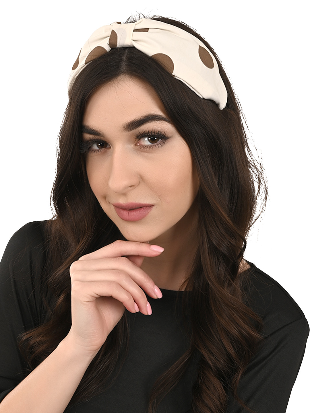 BuckleUp Women Off-White & Brown Printed Knotted Hairband