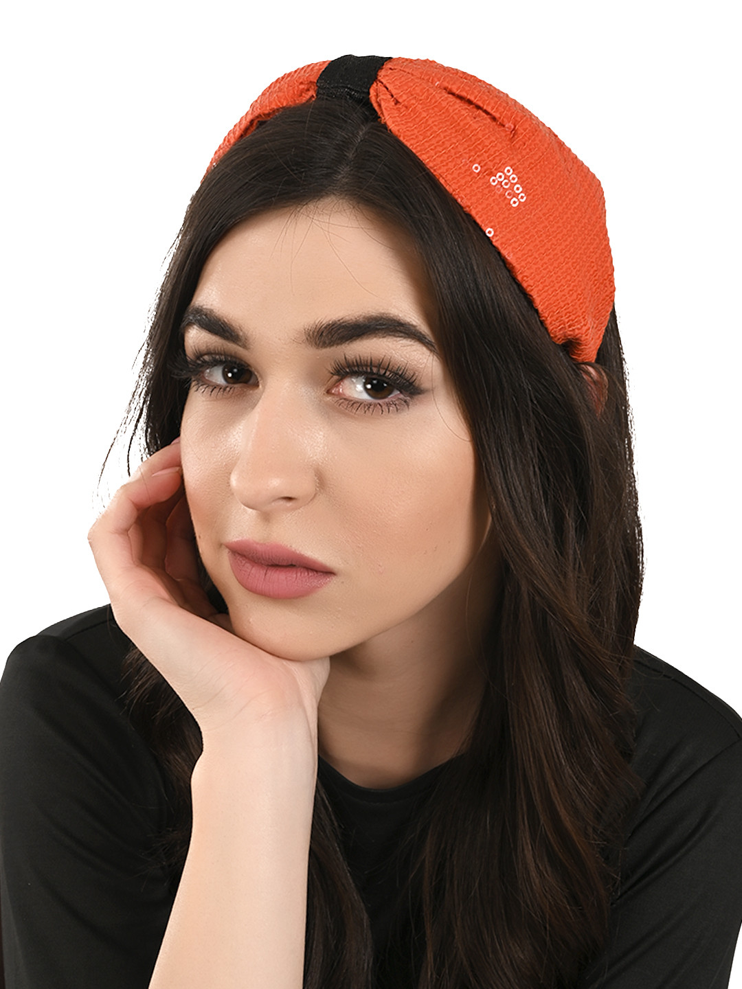 BuckleUp Women Orange Embellished Knotted Hairband