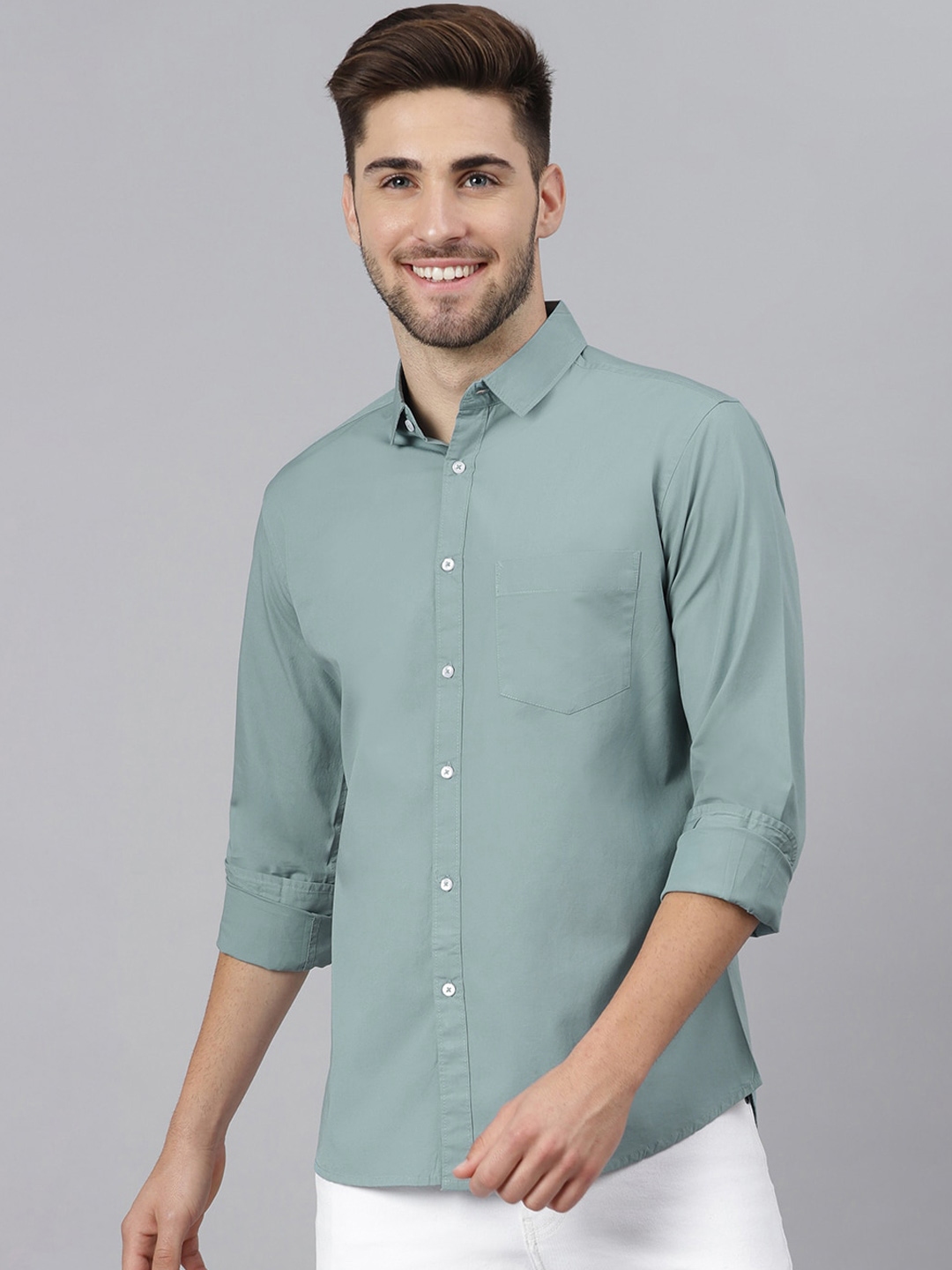 Mast & Harbour Men Blue Solid Casual Pure Cotton Sustainable Shirt