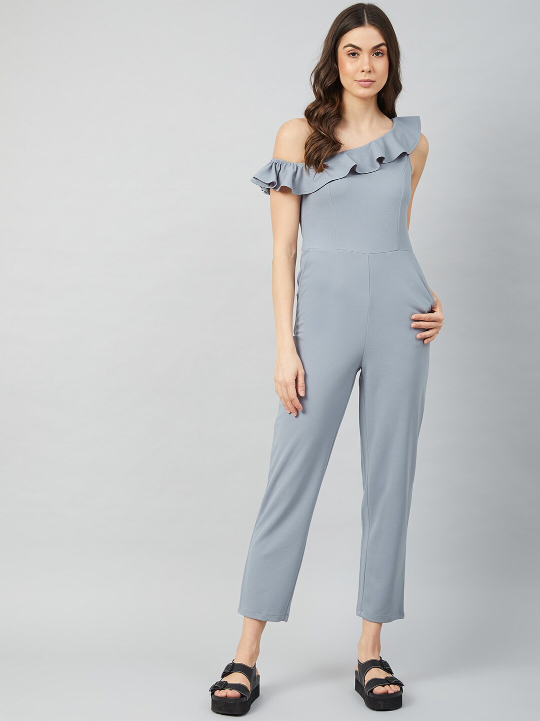 Athena Women Grey Solid Jumpsuit