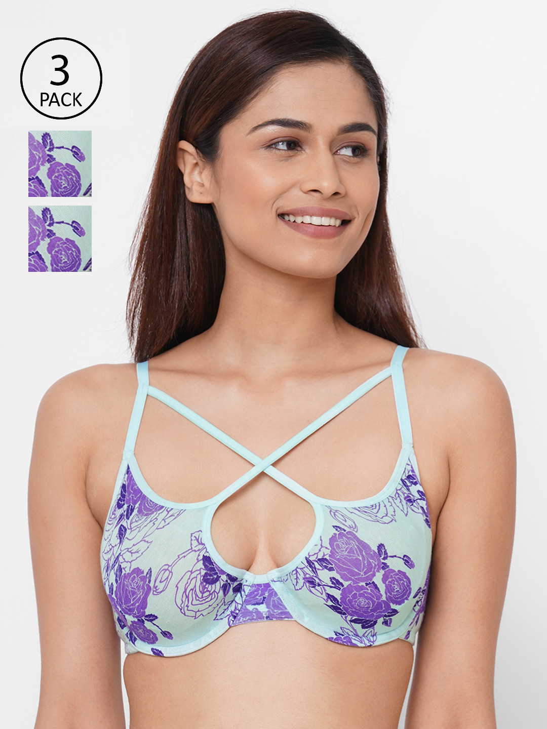 Inner Sense Pack of 3 Purple Printed Underwired Lightly Padded Everyday Bra ISB052_52_52-