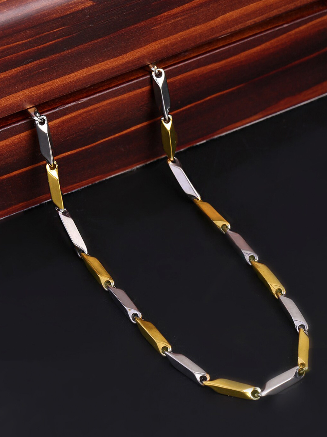 Yellow Chimes Men Silver & Gold-Toned Stainless Steel Rice Chain Minimal Necklace Chain