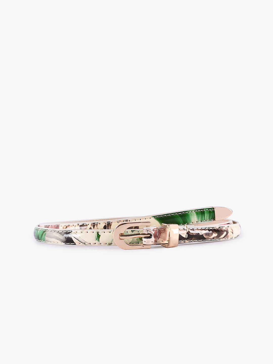 BuckleUp Women Beige & Green Printed Belt