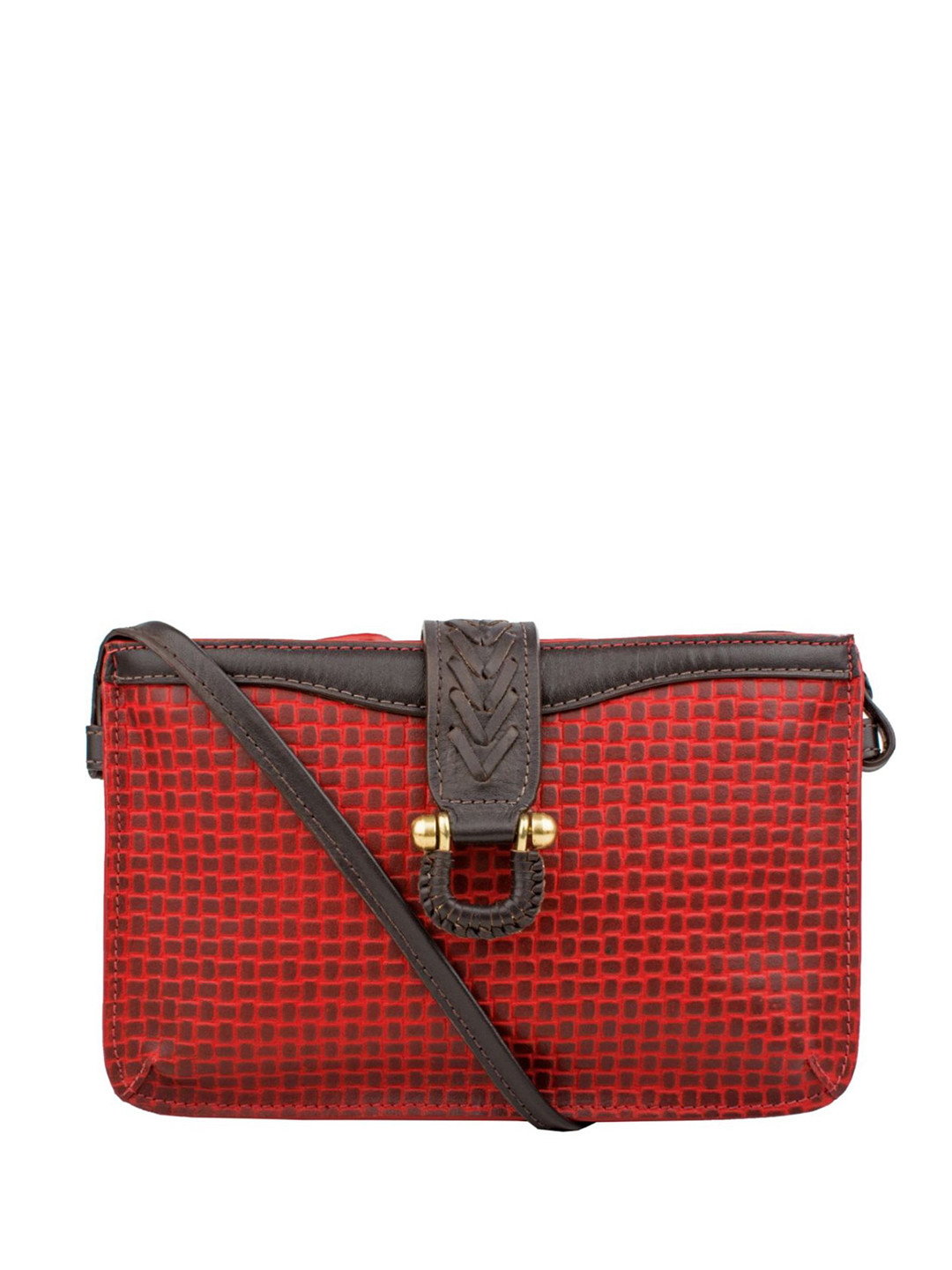 Hidesign Maroon Textured Leather Handcrafted Structured Sling Bag