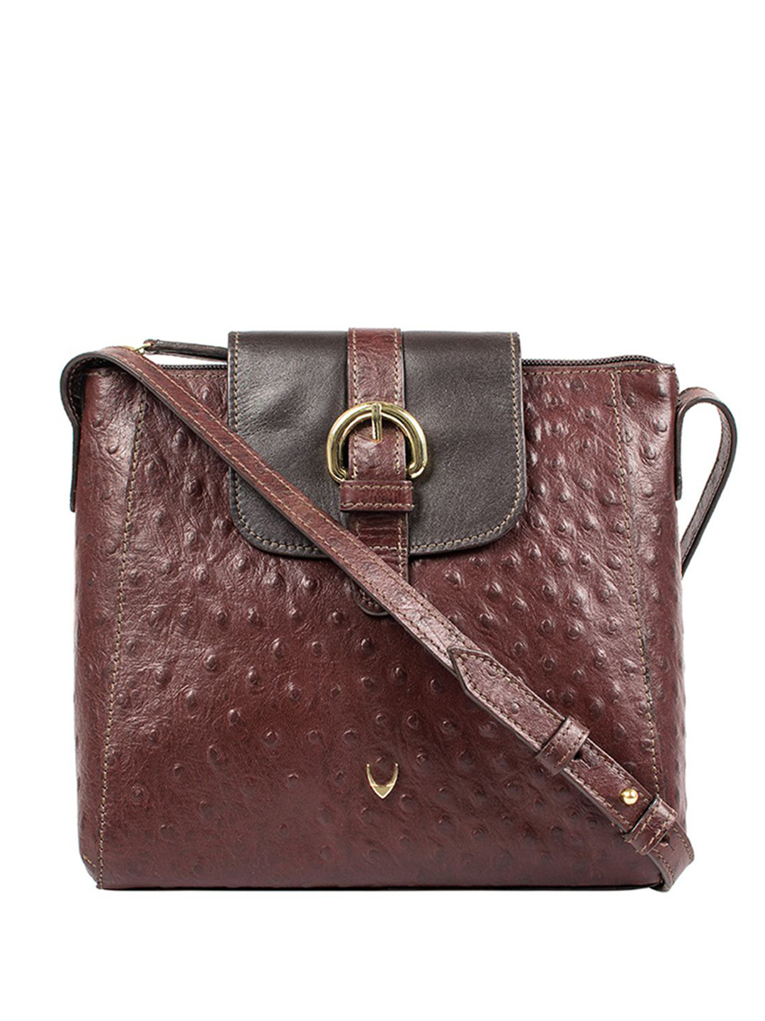 Hidesign Coffee Brown Handcrafted Croc Textured Leather Structured Sling Bag