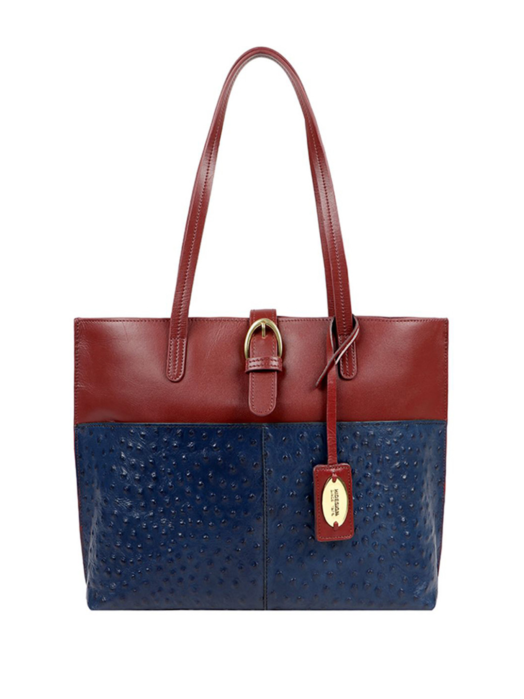 Hidesign Navy Blue & Burgundy Reptile Textured Leather Handcrafted Shoulder Bag