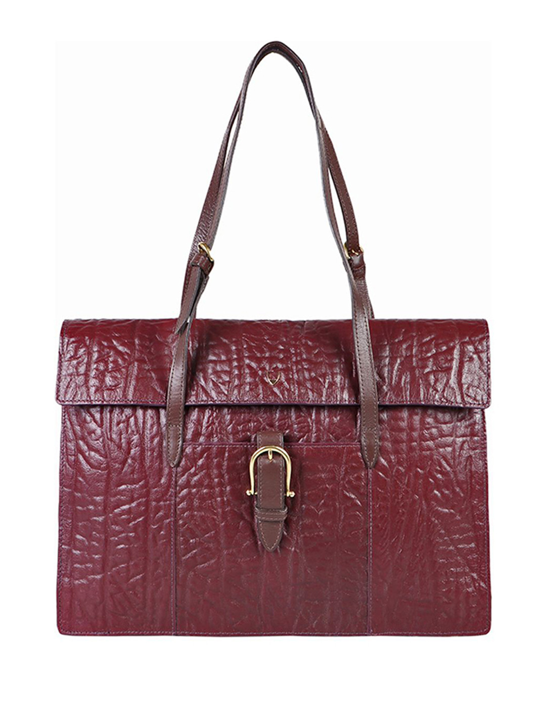 Hidesign Burgundy Croc Textured Leather Handcrafted Oversized Structured Shoulder Bag