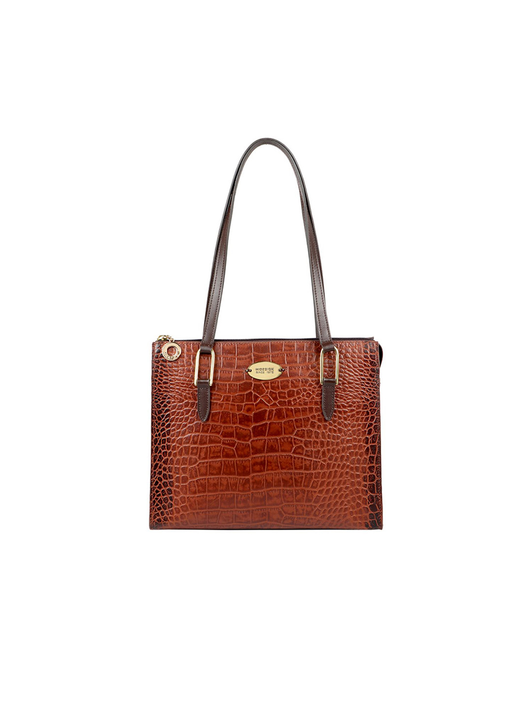 Hidesign Tan Brown Animal Textured Leather Oversized Structured Shoulder Bag