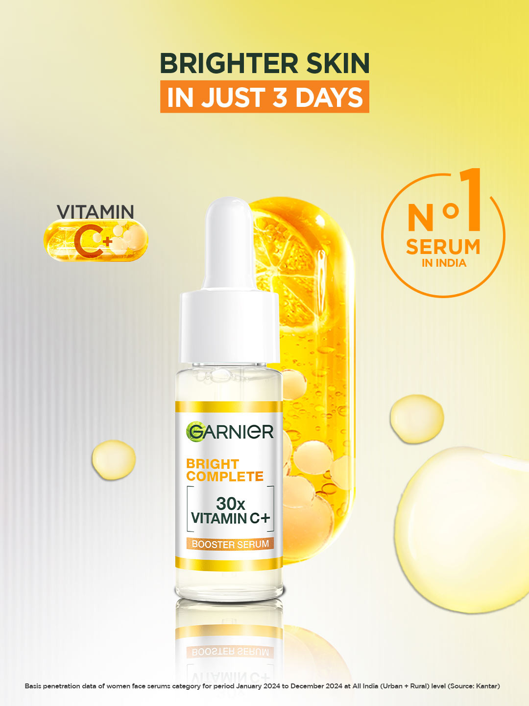 Garnier Vitamin C + Face Serum for Skin Brightening with 2% Niacinamide & 0.5% BHA - 15ml