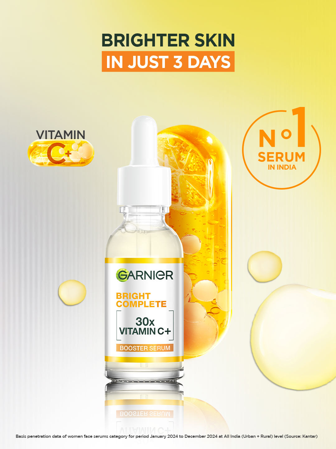 Garnier Vitamin C + Face Serum for Skin Brightening with 2% Niacinamide & 0.5% BHA - 30ml