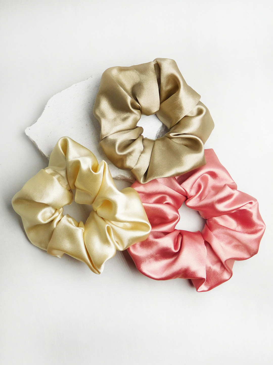 Soho Boho Studio Set Of 3 Multicoloured Satin Ponytail Scrunchies