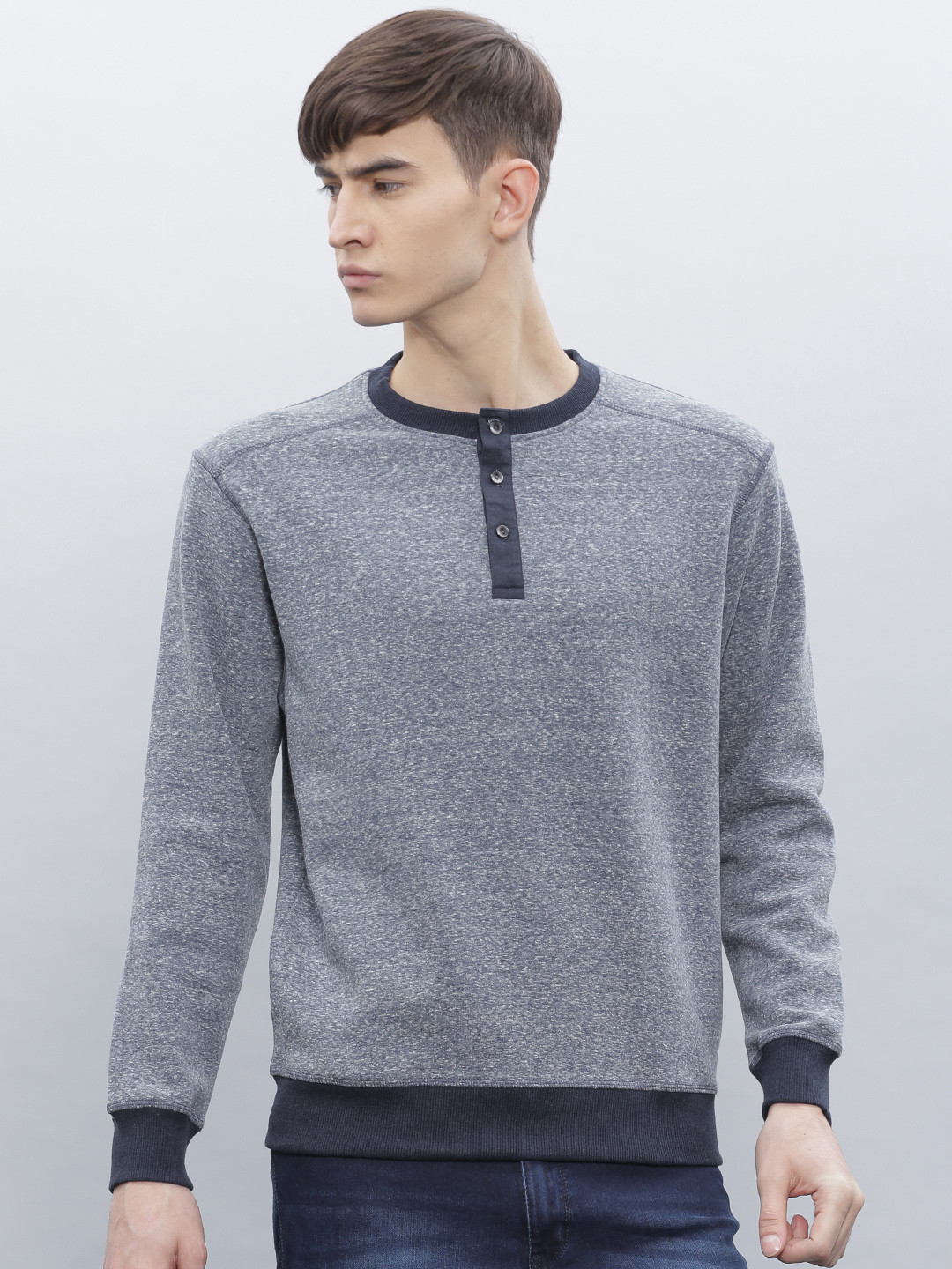 Buy ETHER Navy Melange Henley 