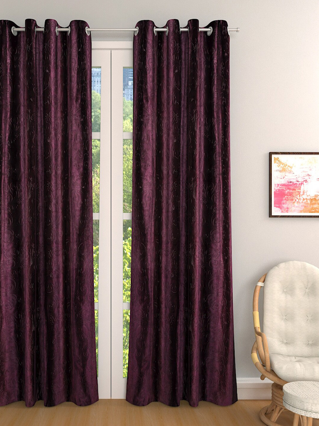 ROMEE Purple Self Design Single Room Darkening Long Door Curtain