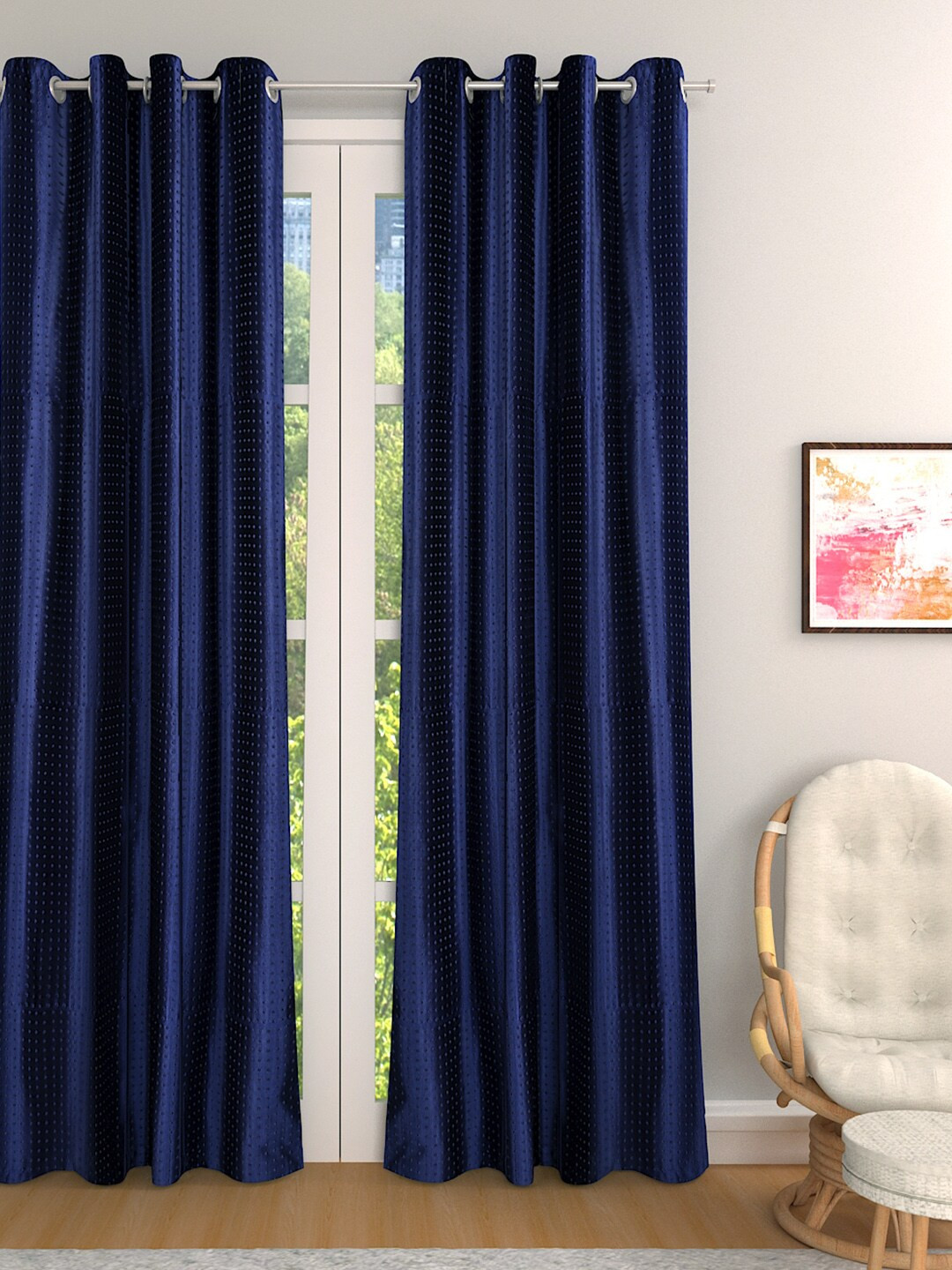 ROMEE Blue Single Self Design Room Darkening Long Door Curtain