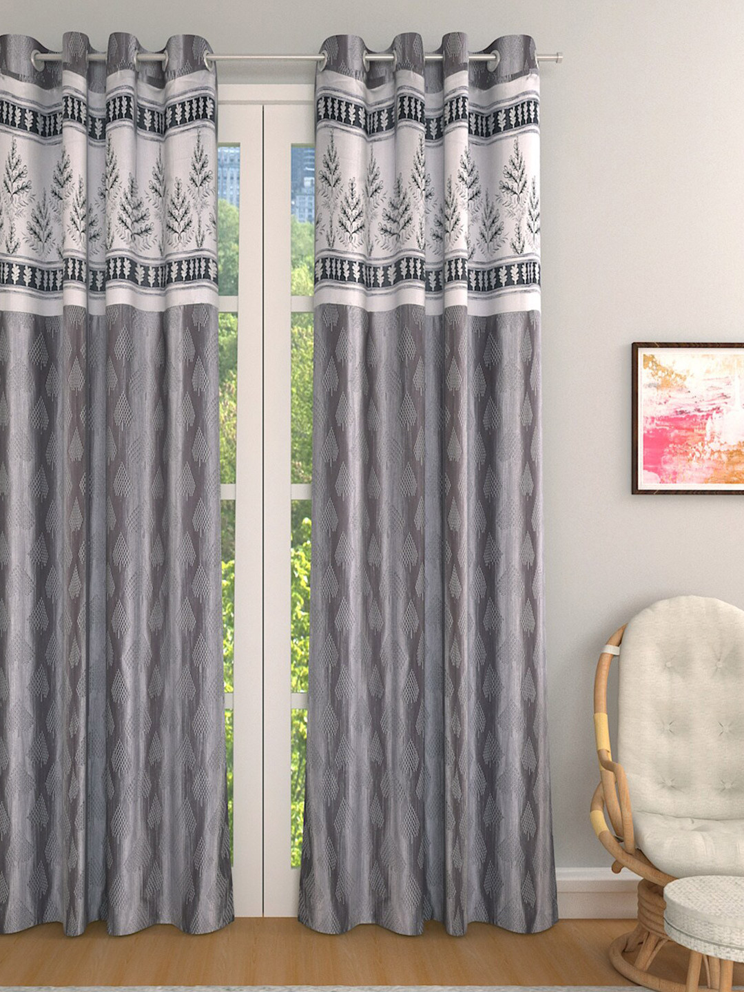 ROMEE Grey & Silver-Toned Single Room Darkening Curtain