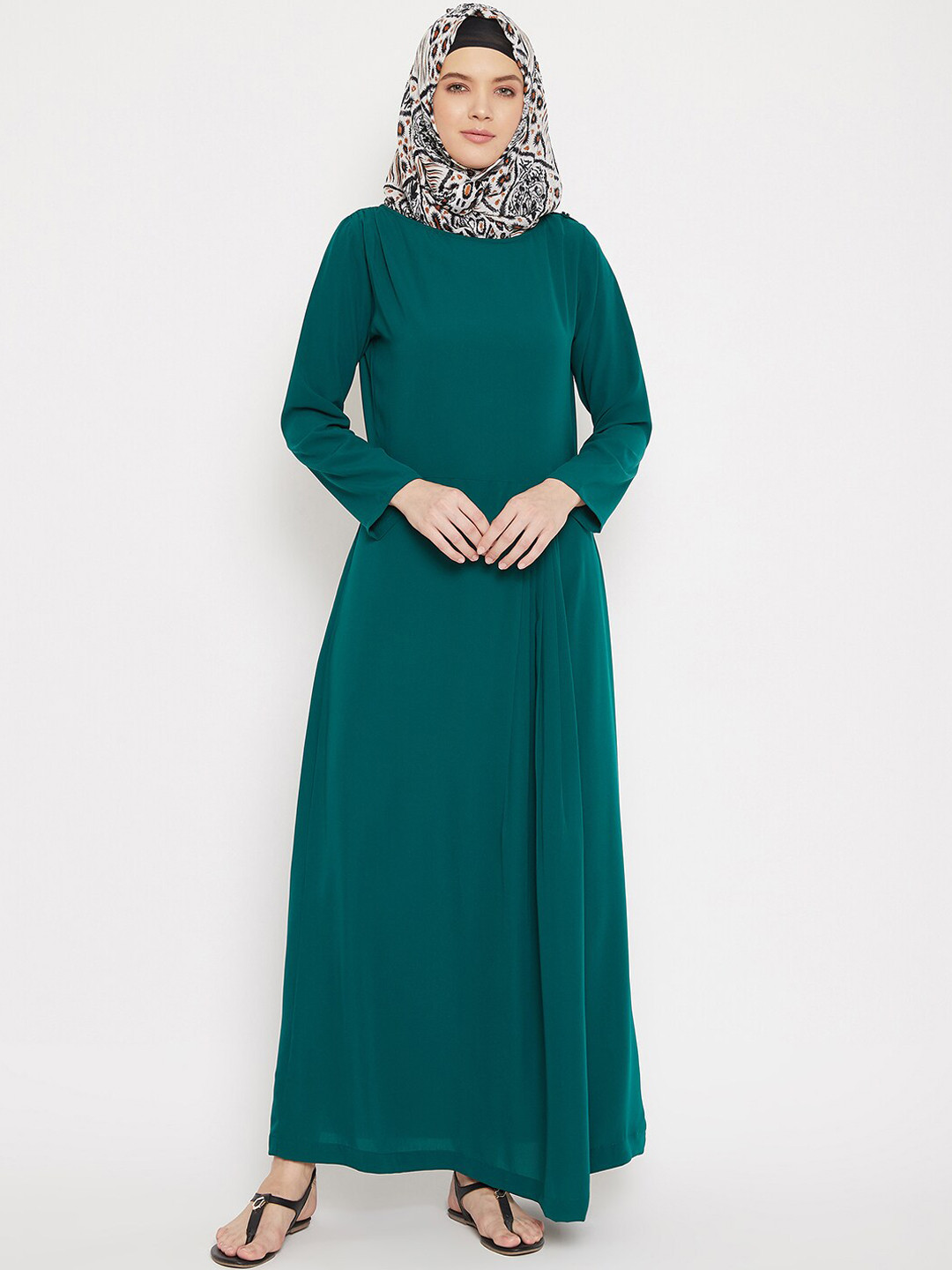 MOMIN LIBAS Women Teal Green Solid Abaya Burqa