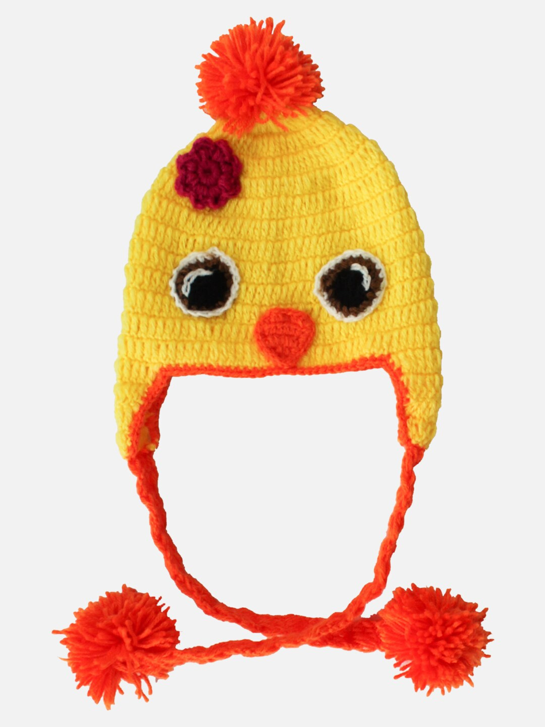 Woonie Unisex Kids Yellow & Orange Acrylic Handmade Woolen Beanie