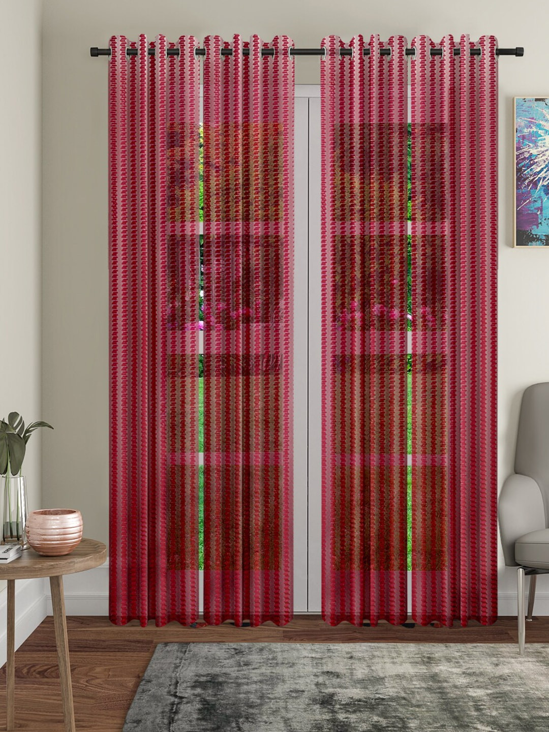 Cortina Set of 4 Maroon Sheer Door Curtains