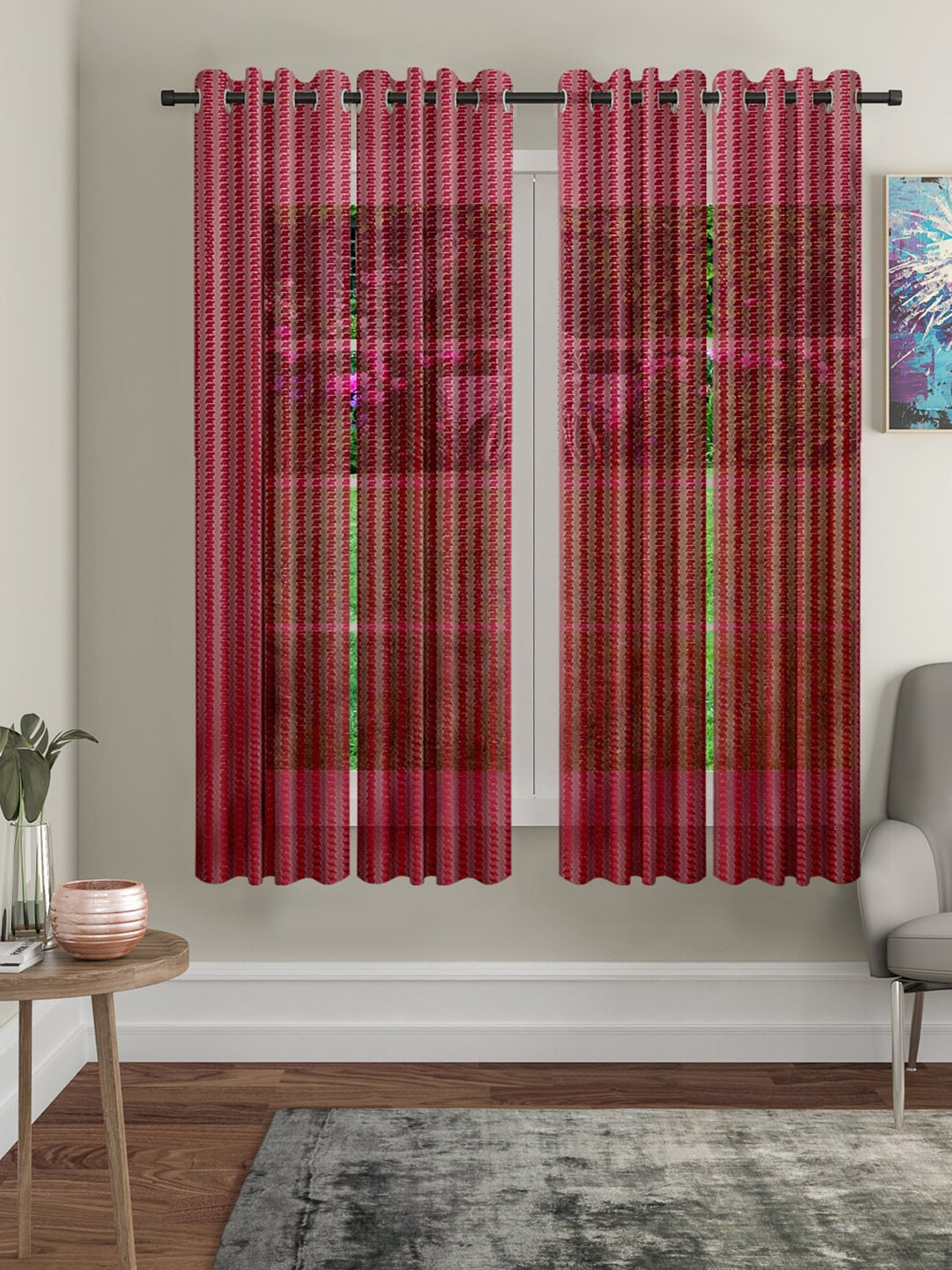 Cortina Maroon Set of 4 Door Curtains