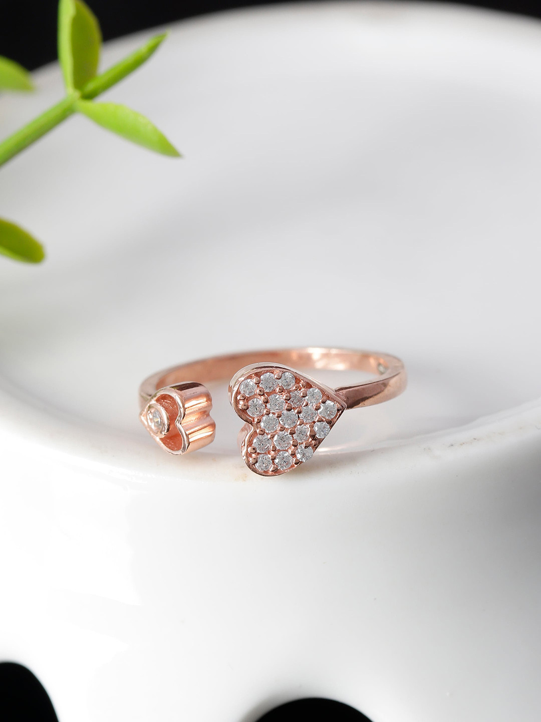 GIVA 925 Sterling Silver Rose Gold Plated Sparkling Heart Adjustable Ring