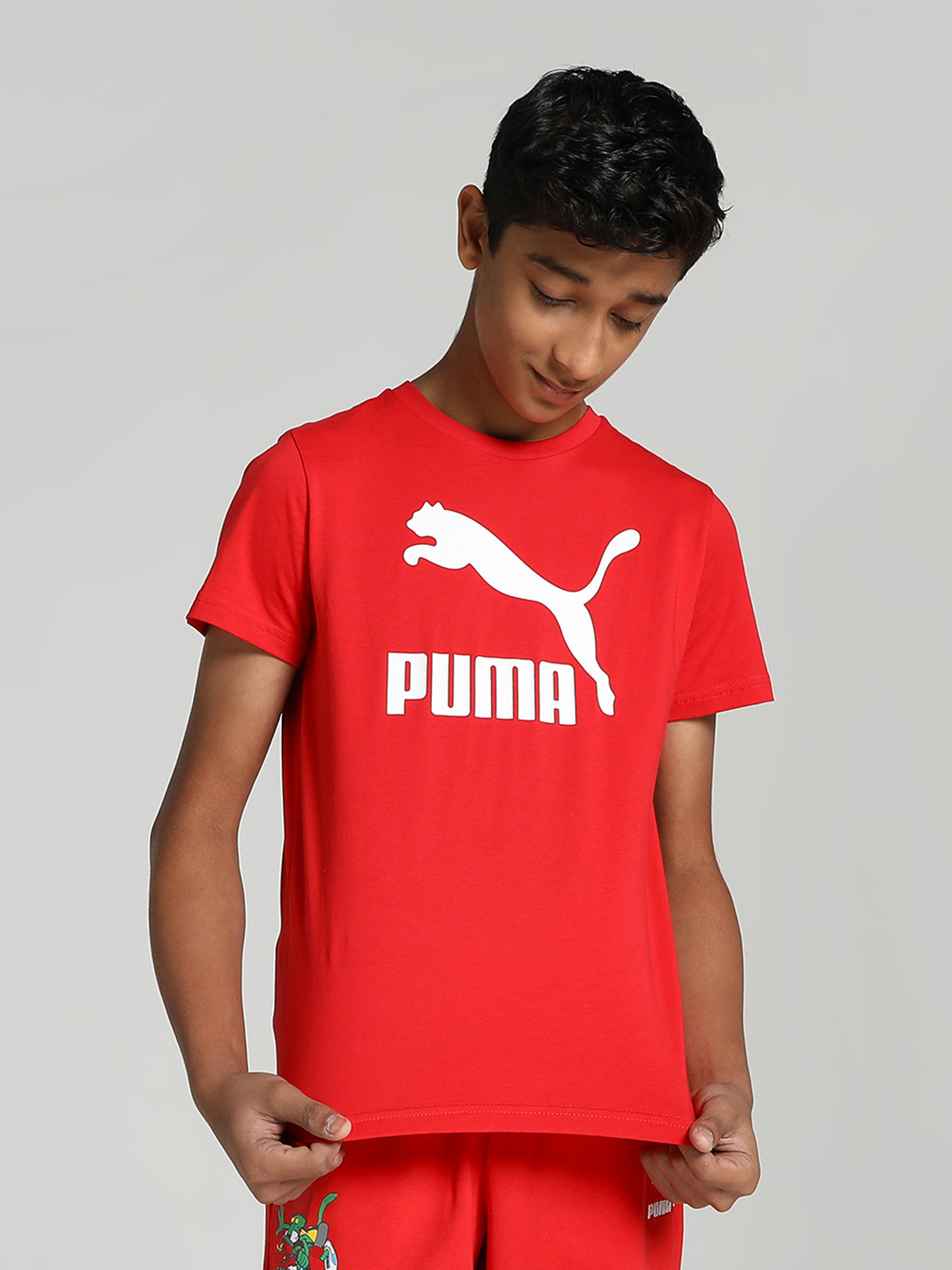 Puma Boys Red Printed Round Neck Regular T-shirt