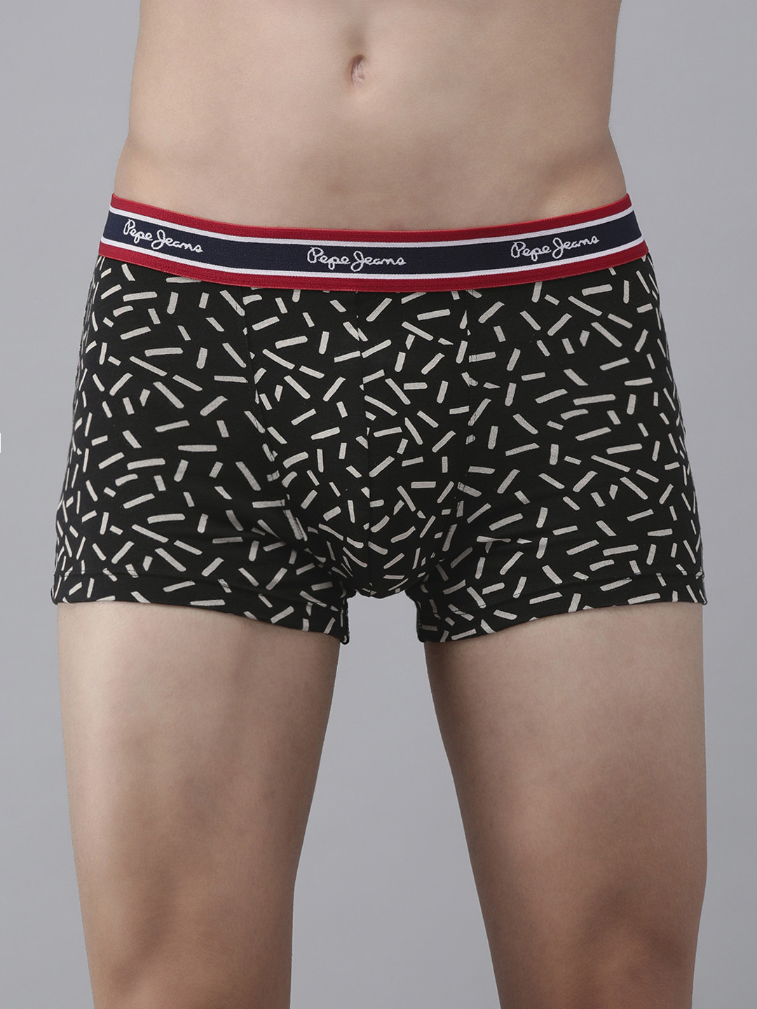 Pepe Jeans Men Black & Cream-Coloured Printed Trunks- 8904311338956