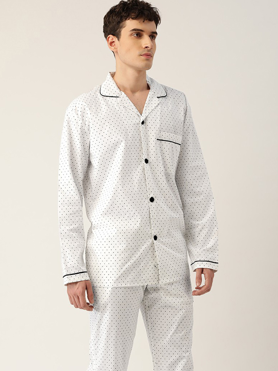 Hancock Men White & Black Printed Pure Cotton Night suit