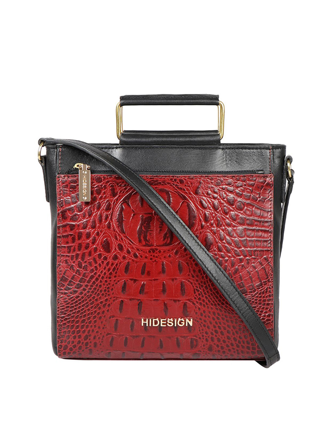 Hidesign Maroon EE VIOLA Baby Croc Textured Leather Structured Sling Bag