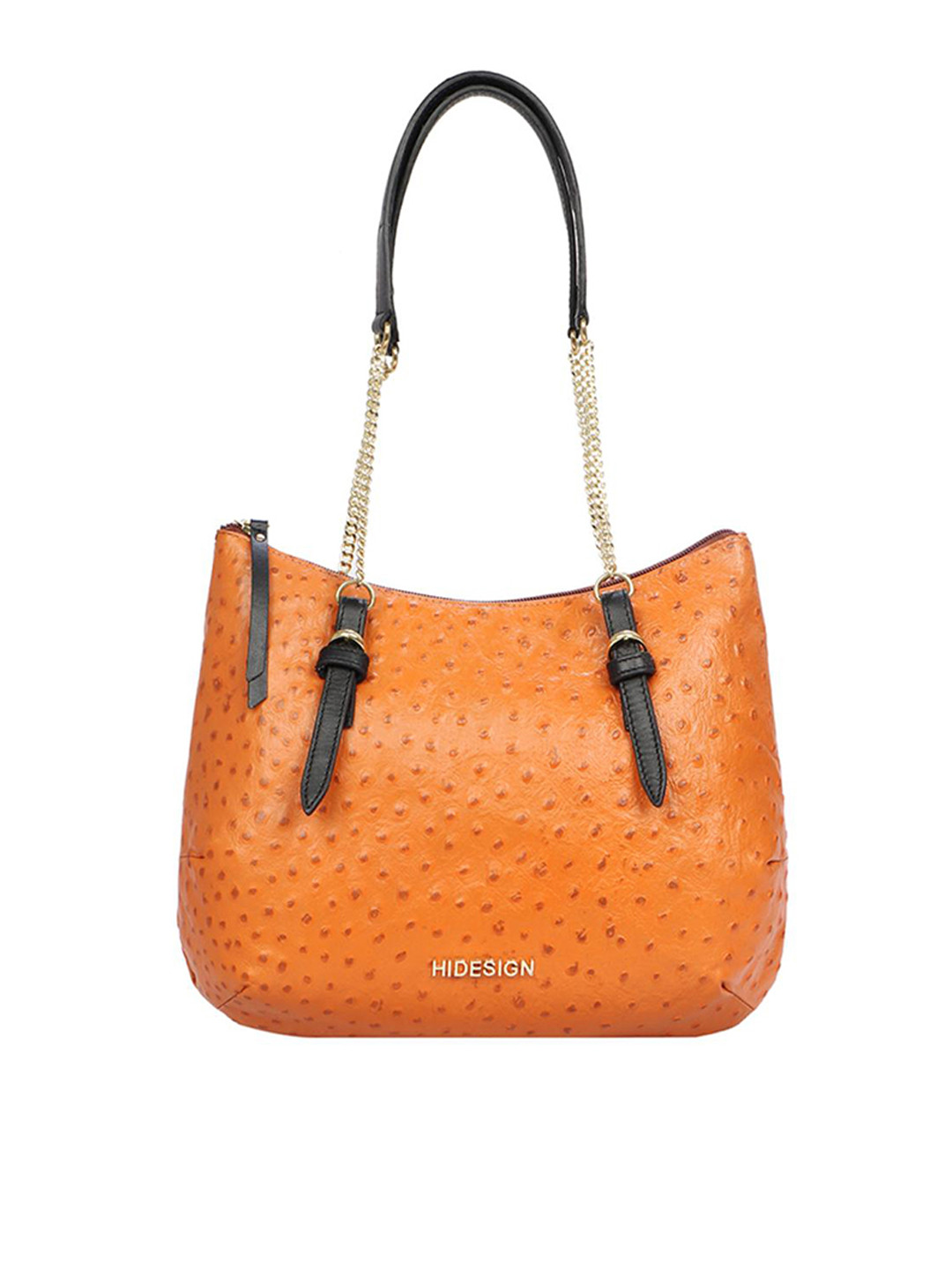 Hidesign Tan Brown Ostrich Textured Leather Shoulder Bag with Tasselled Detail