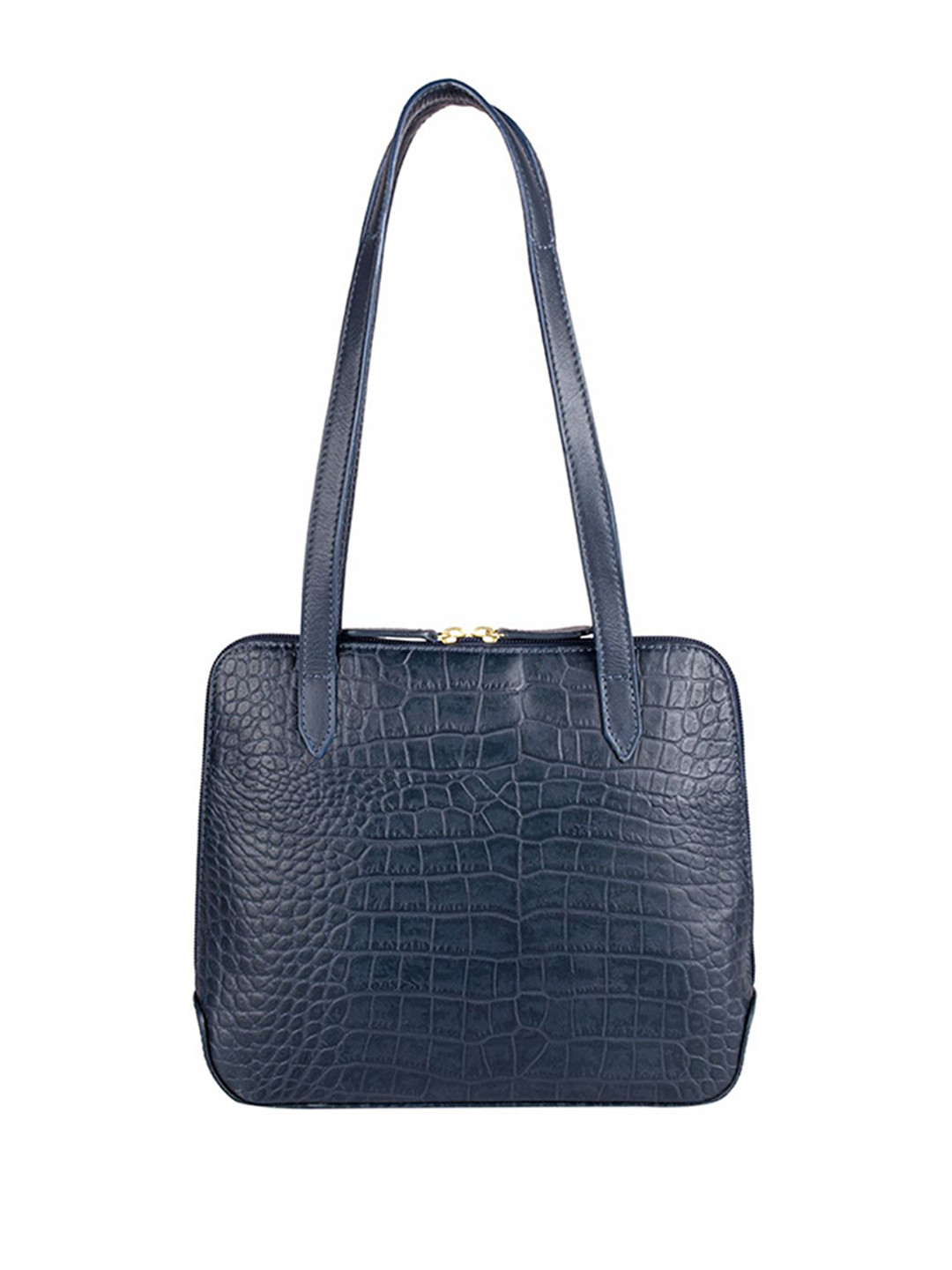 Hidesign Blue Croc Textured Leather Structured Shoulder Bag