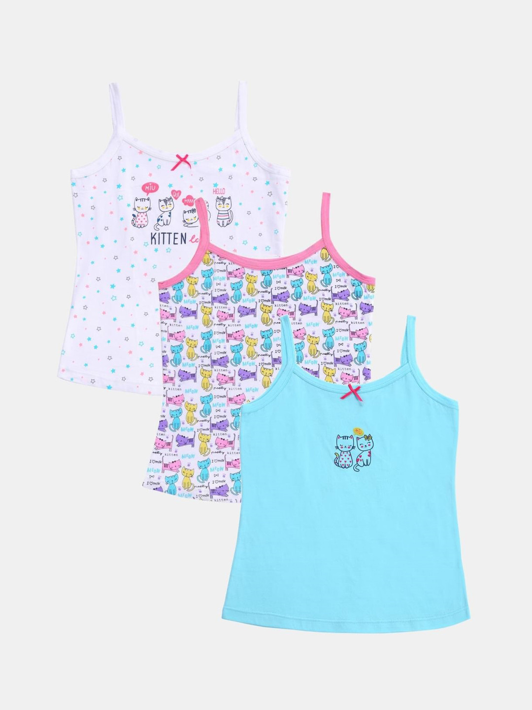 Bodycare Kids Girls Pack Of 3 Assorted Cotton Camisoles