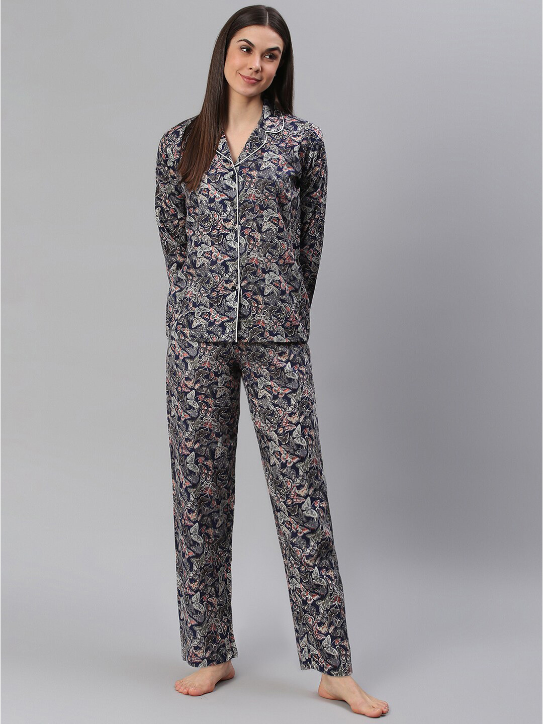 Cation Women Navy Blue Night Suits