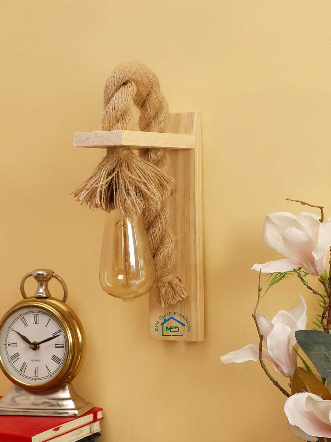 MFD HOME FURNISHING Brown Self Design Rope Wood Traditional Pendant Light