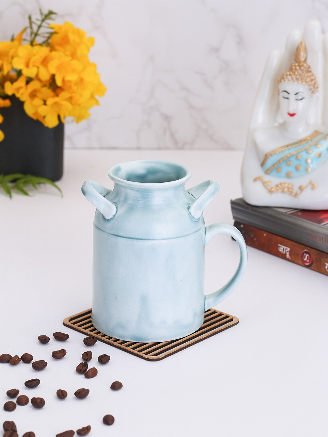 CLAY CRAFT Carnival Off White Abstract Ceramic Microwave Safe Mugs-320ml