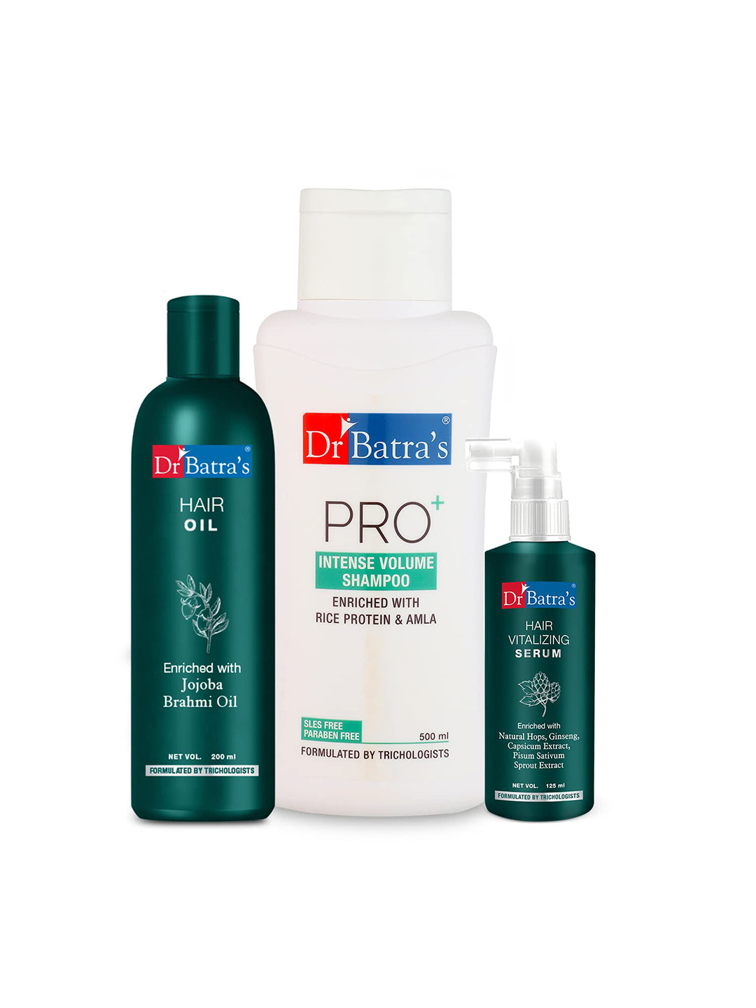Dr Batras Hair Vitalizing Serum 125ml + Pro+ Intense Volume Shampoo 500ml + Hair Oil 200ml