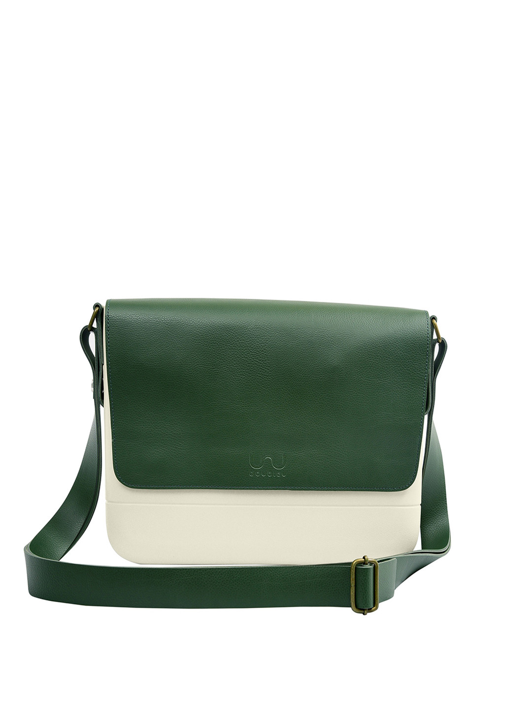 Doubleu Men White & Olive Green Solid Messenger Bag