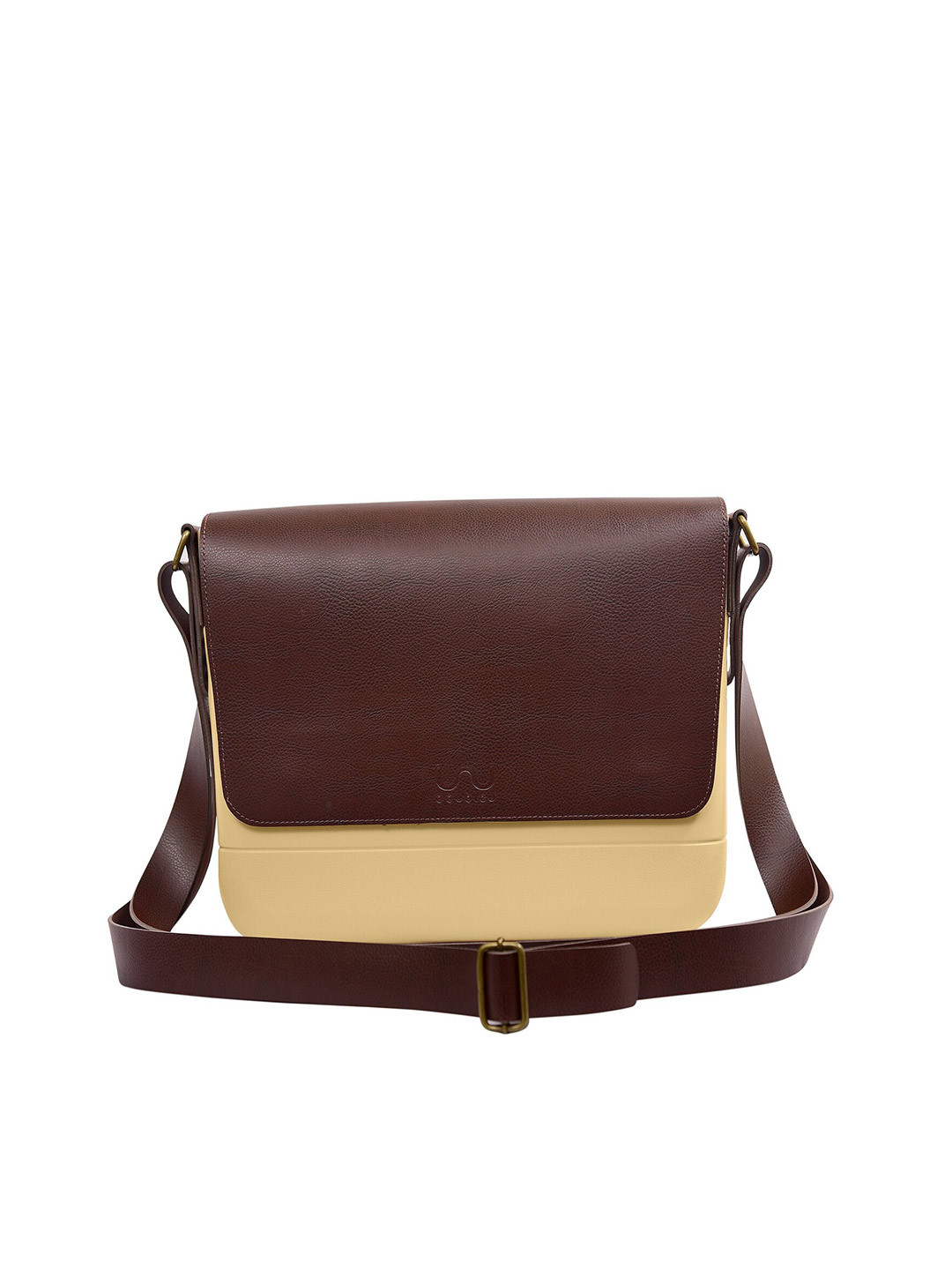 Doubleu Men Beige & Brown Colourblocked Messenger Bag