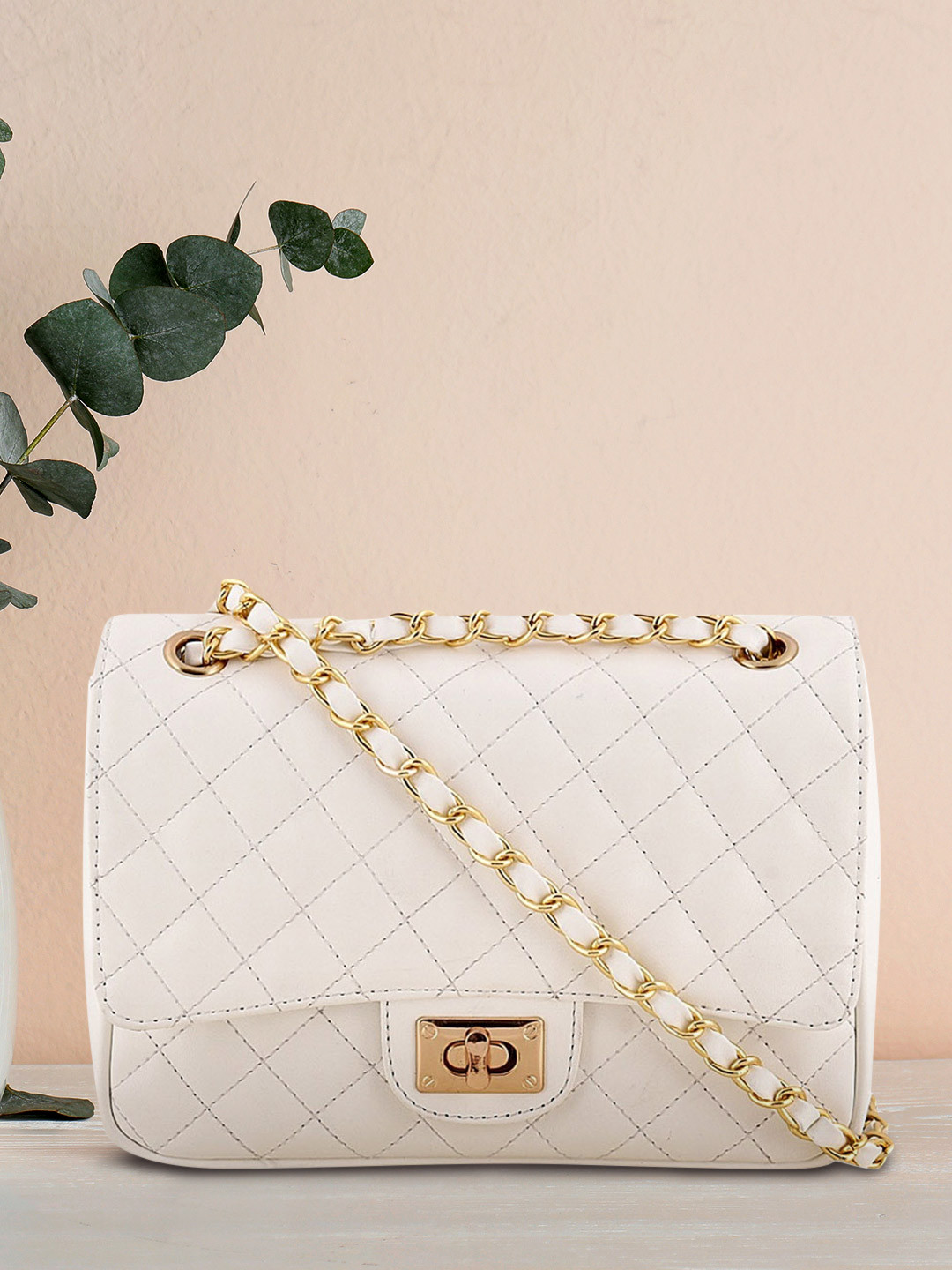 Lychee bags White Quilted Sling Bag
