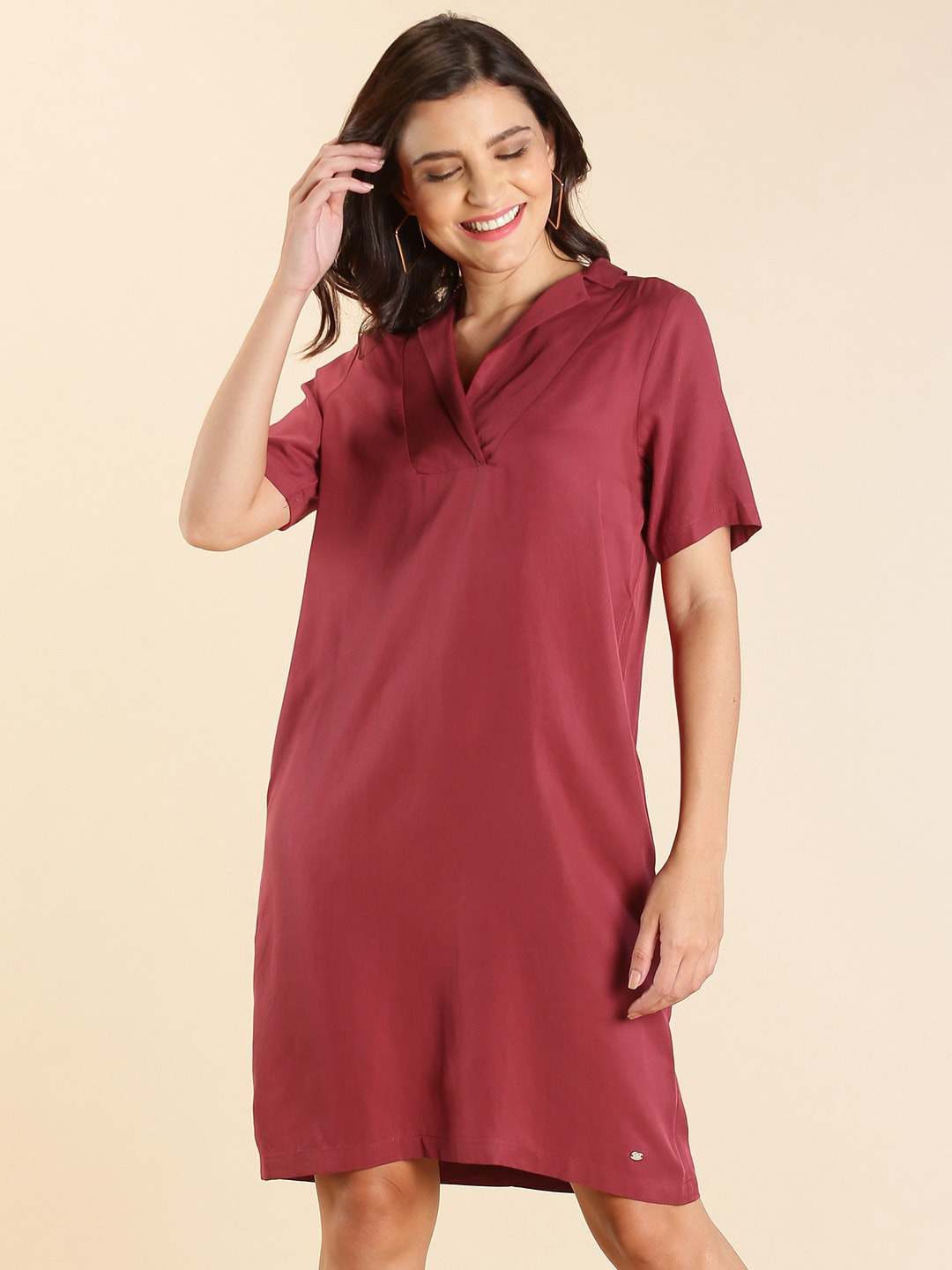 Allen Solly Woman Maroon Solid T-shirt Dress