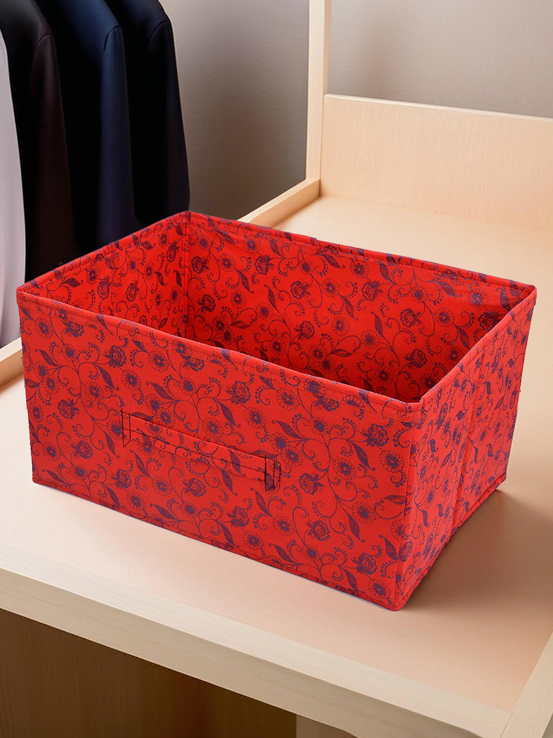 Kuber Industries Set Of 1 Red Printed Organizer Box with Handle