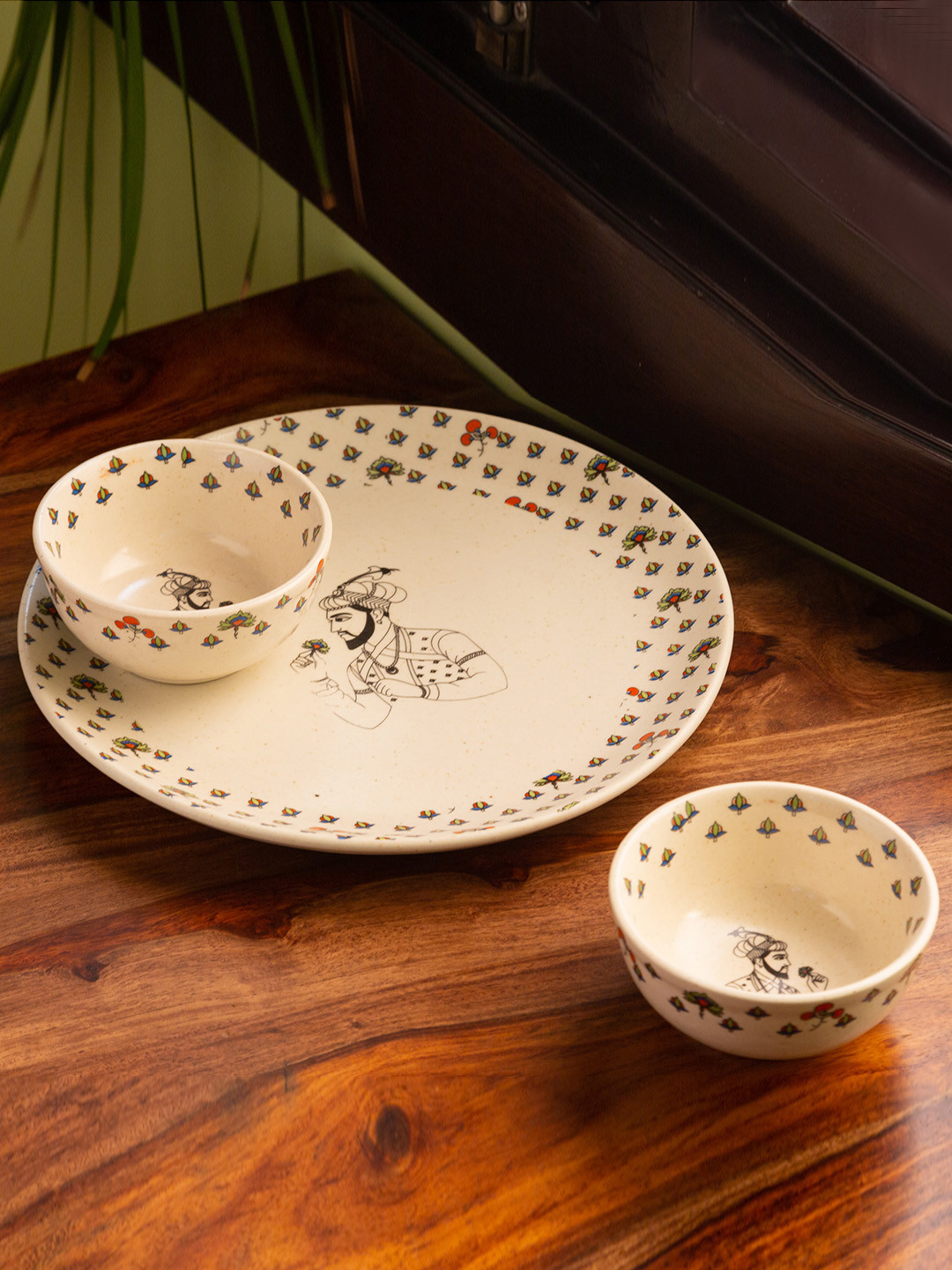 ExclusiveLane Hand Crafted White Floral Ceramic Dishwasher and Microwave Safe 3 Piece Dinner Set