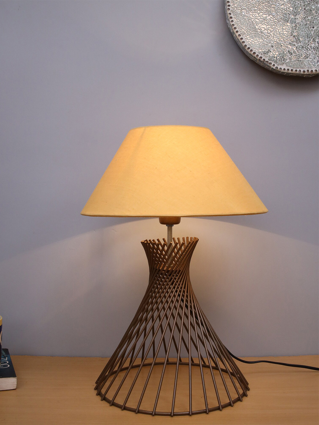 Homesake Yellow & Gold-Toned Solid Contemporary Bedside Standard Lamp with Shade