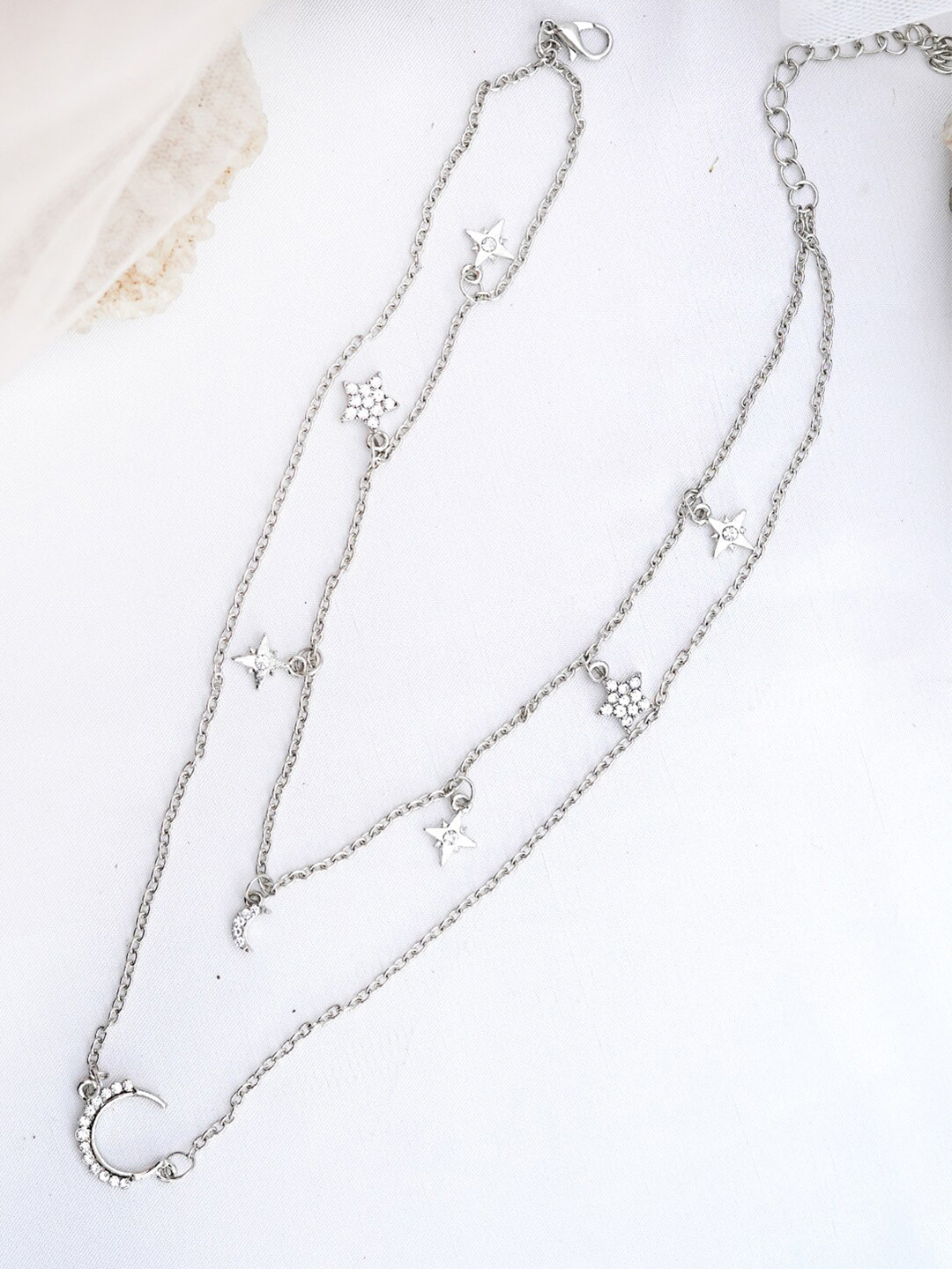 JOKER & WITCH Silver-Toned & White Alloy Silver-Plated Layered Necklace