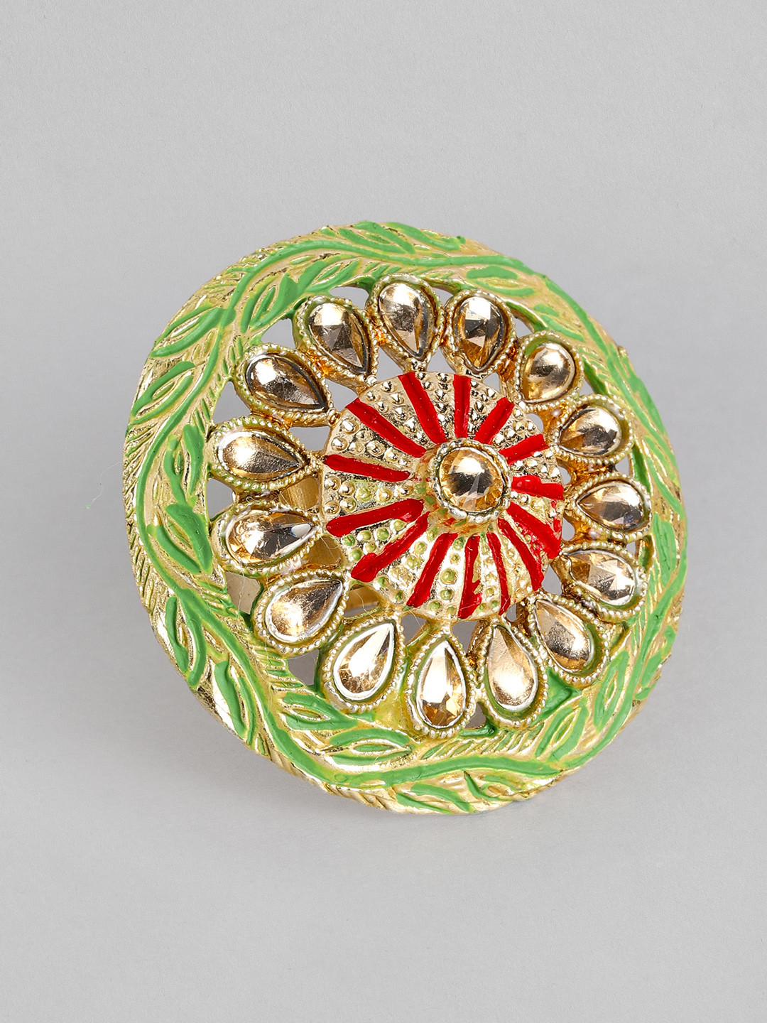 Kord Store Green Meenakari Adjustable Finger Ring