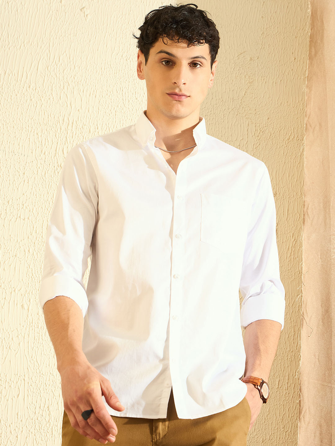 DENNISON Men White Solid Pure Cotton Smart Slim Fit Formal Shirt