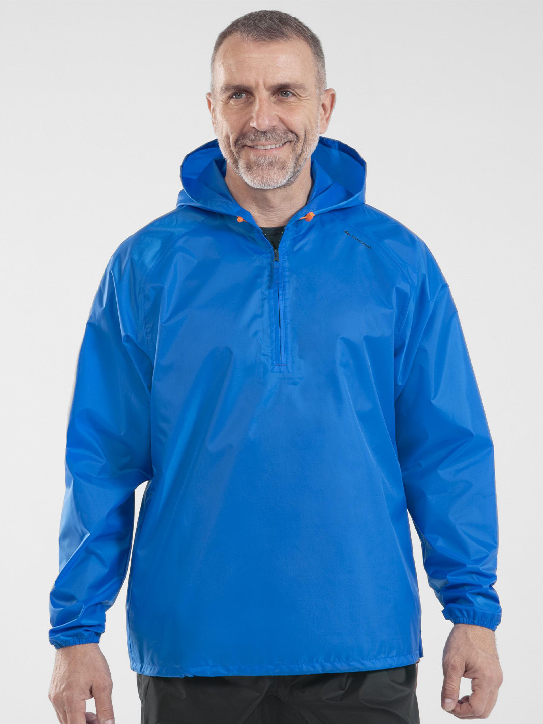 Decathlon Quechua Men Blue Water Resistant Half-Zip Hooded Rain Jacket